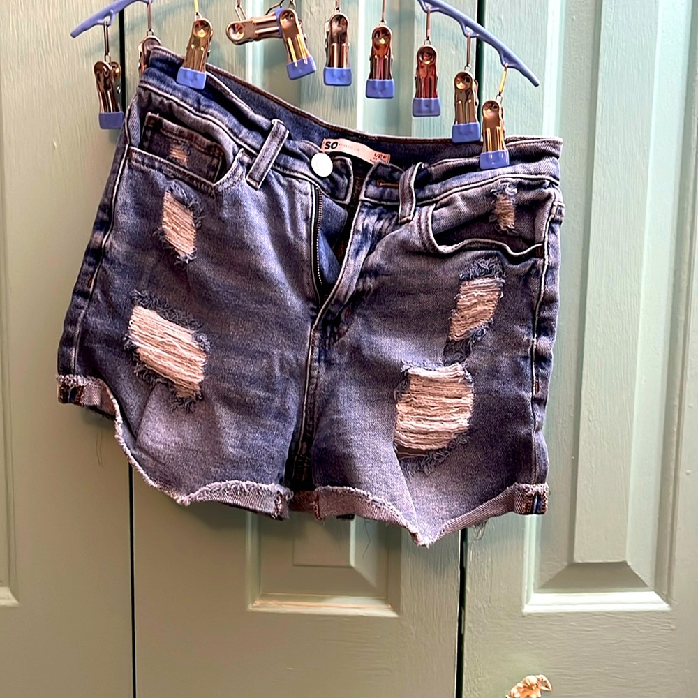 Distressed “Mom” shorts